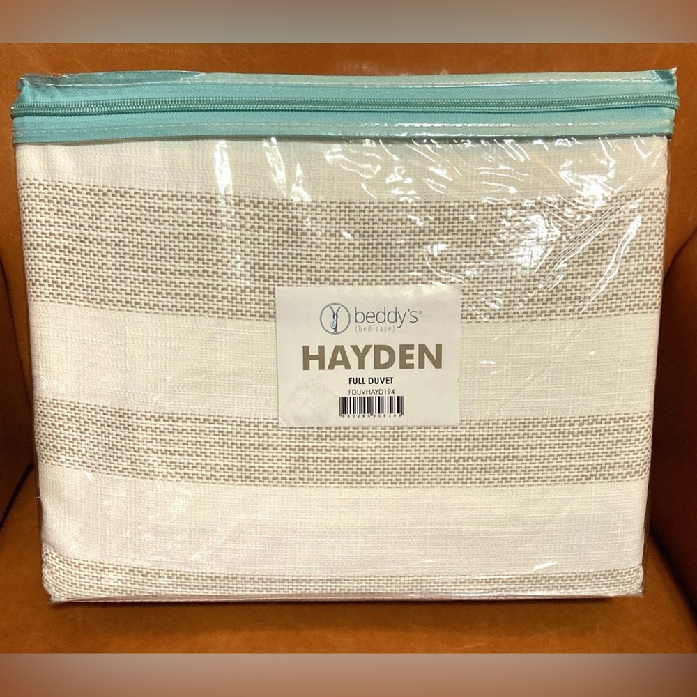 Beddys Hayden Full Size Duvet. Ivory & Hazelnut Striped. Woven Cotton. New.
